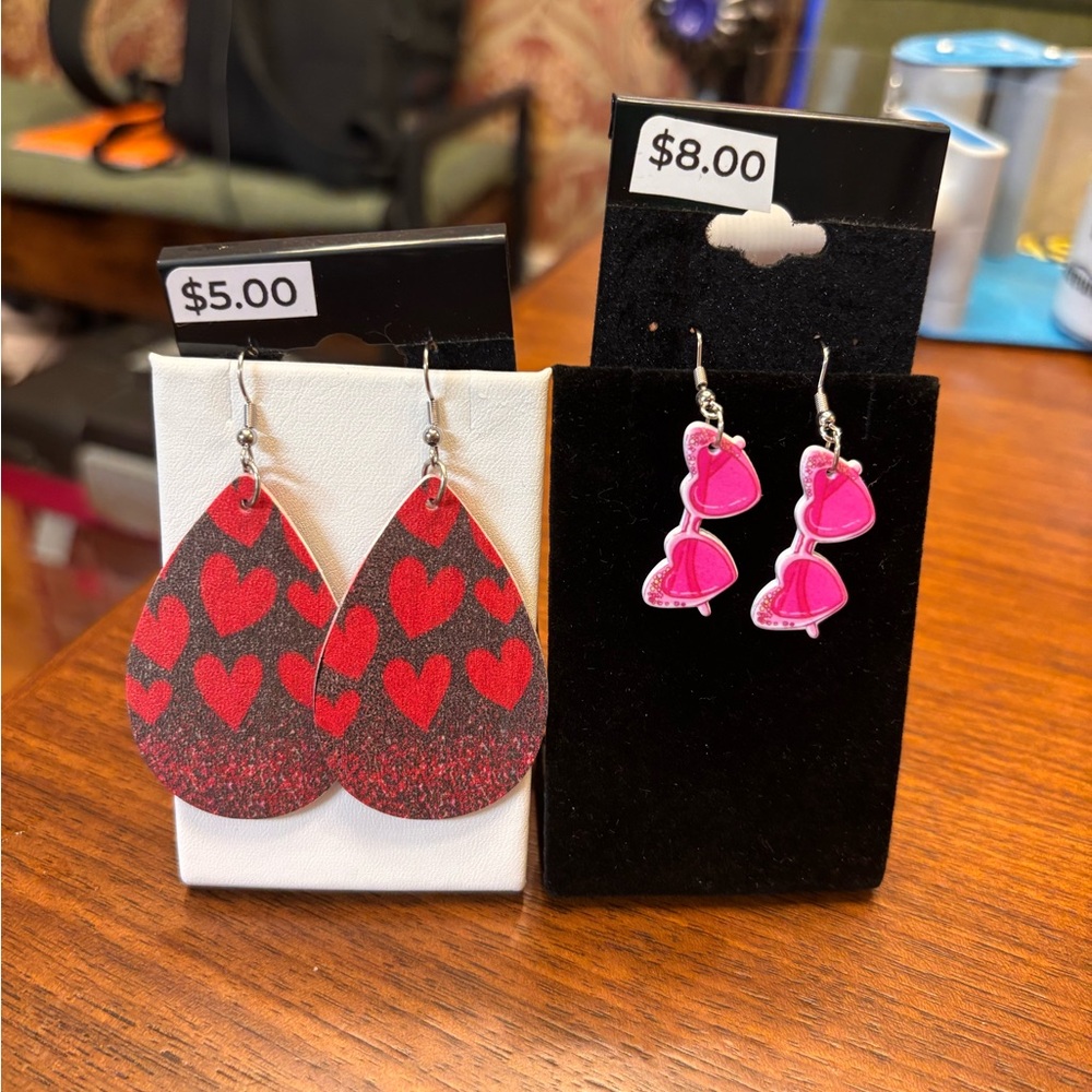 New set Cute heart sunglasses earrings and red heart drop earrings